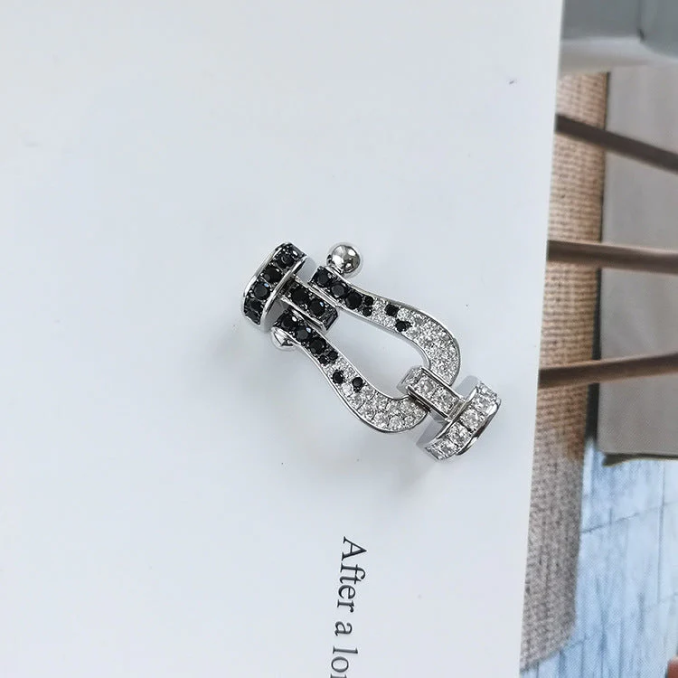 [Fred]FORCE LARGE HORSESHOE BLACK WHITE DIAMOND BRACELET SILVER