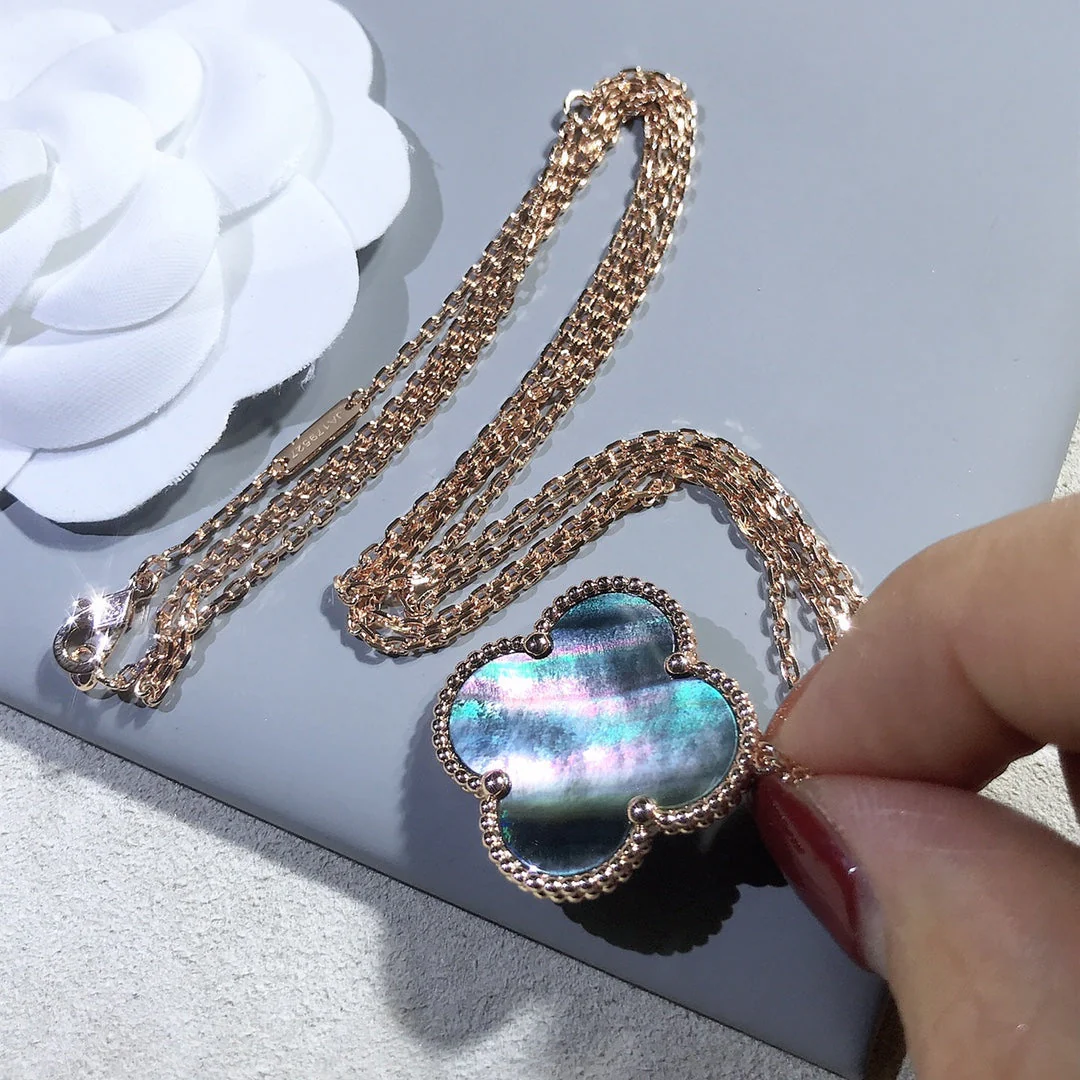 [Van Cleef & Arpels] 25MM GOLD DARK MOP BIG CLOVER NECKLACE