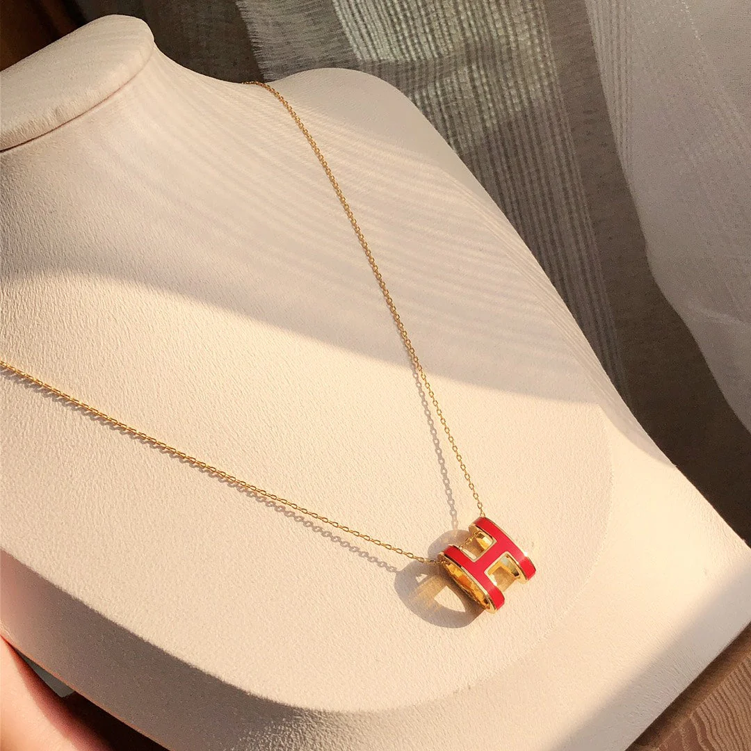 [Hermes]HM CLIC RED ENAMEL GOLD NECKLACE