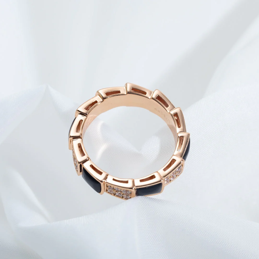 [Bulgari]SERPENTI RING PINK GOLD BLACK MOP DIAMOND PAVED 4MM