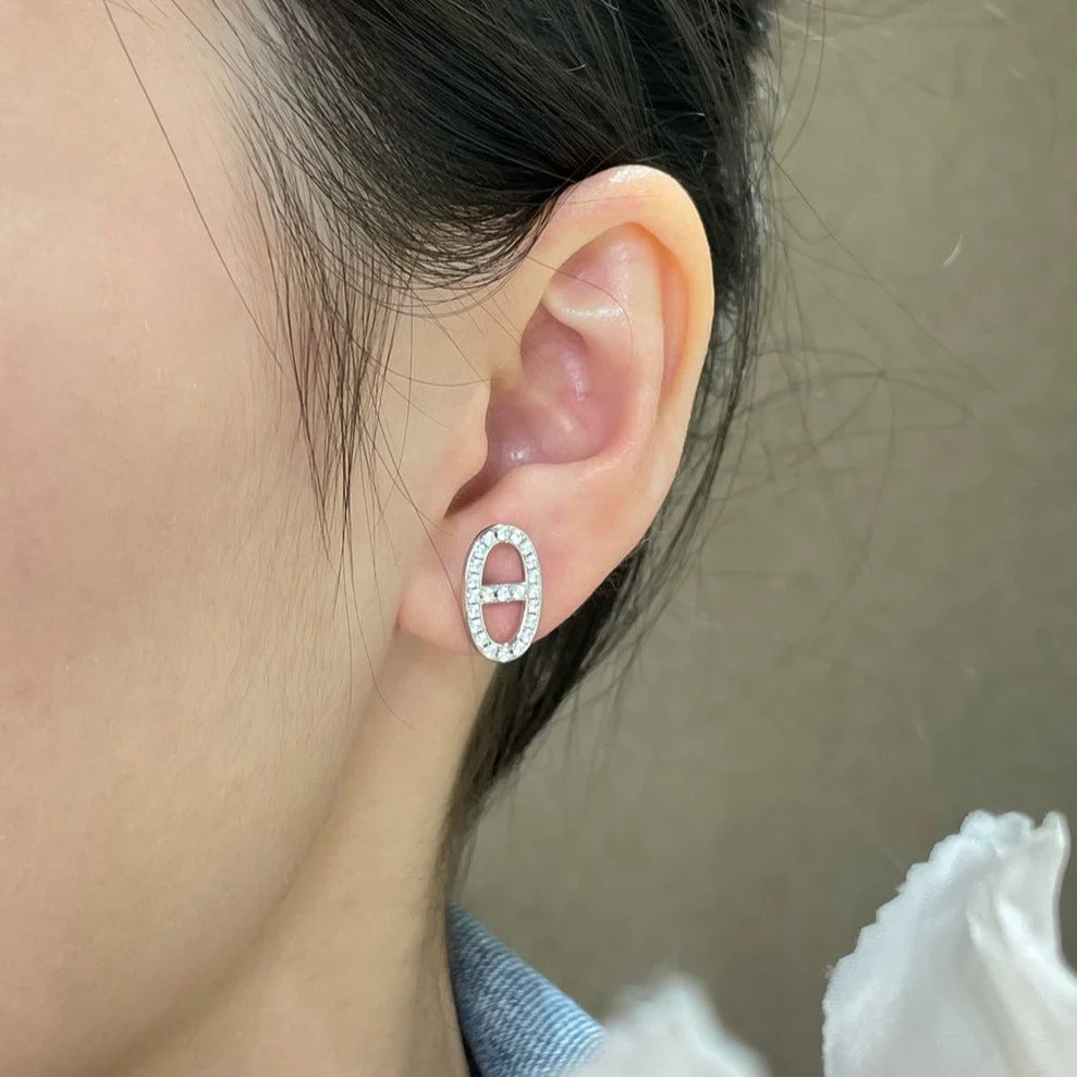 [Hermes]HM FULL DIAMOND PIG NOSE STUD EARRINGS