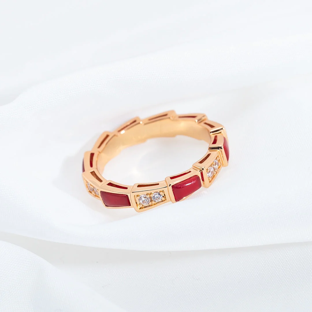 [Bulgari]SERPENTI RING PINK GOLD CARNELIAN DIAMOND 3MM