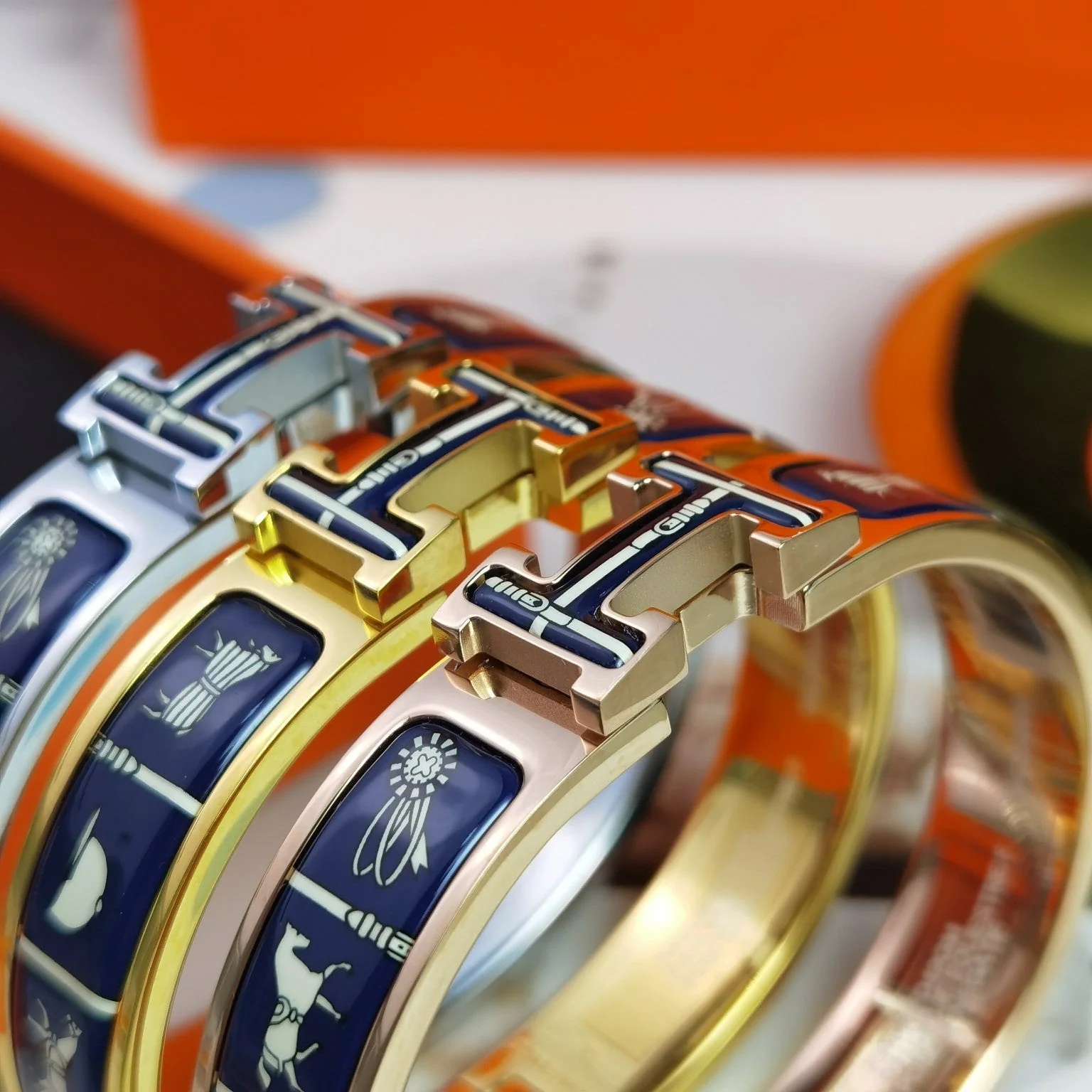 [Hermes]H COUVERTURES DARK BLUE BRACELET