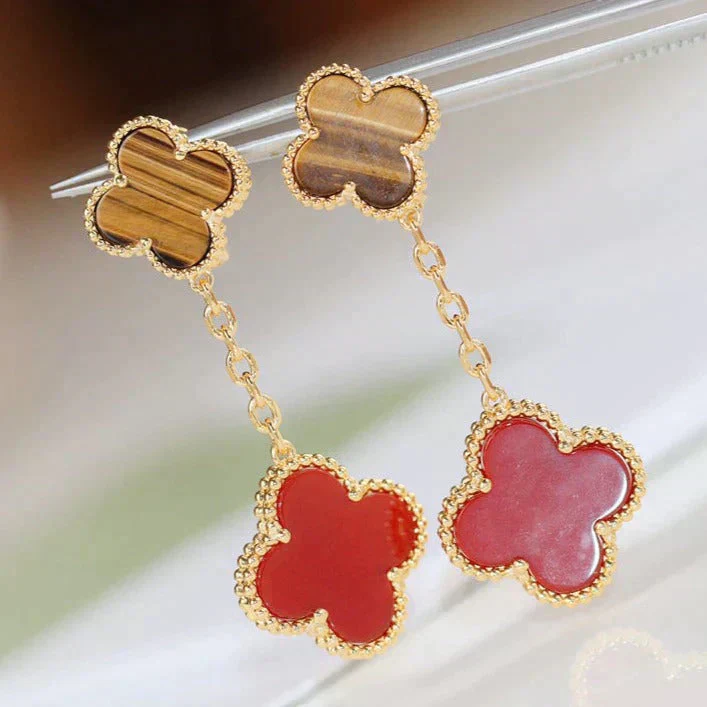 [Van Cleef & Arpels]  2 MOTIF  TIGER EYE CARNELIAN EARRINGS