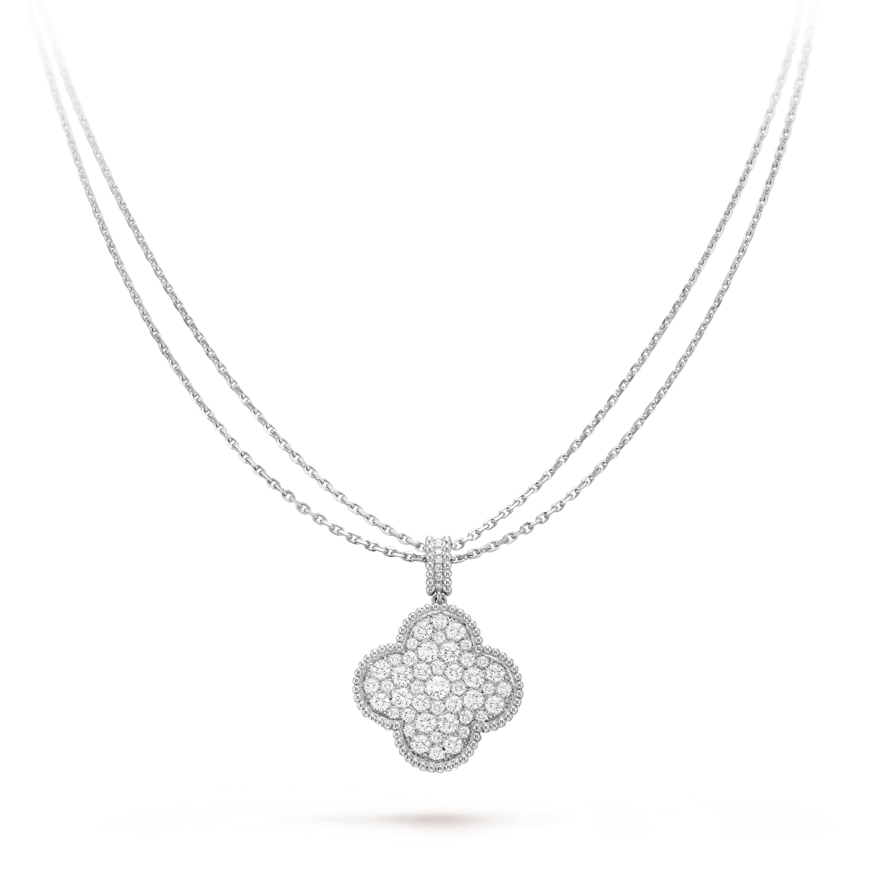 [Van Cleef & Arpels] 25MM SILVER FULL DIAMOND BIG CLOVER NECKLACE