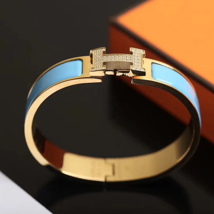 [Hermes]H CLOUD BLUE BRACELET GOLD DIAMOND