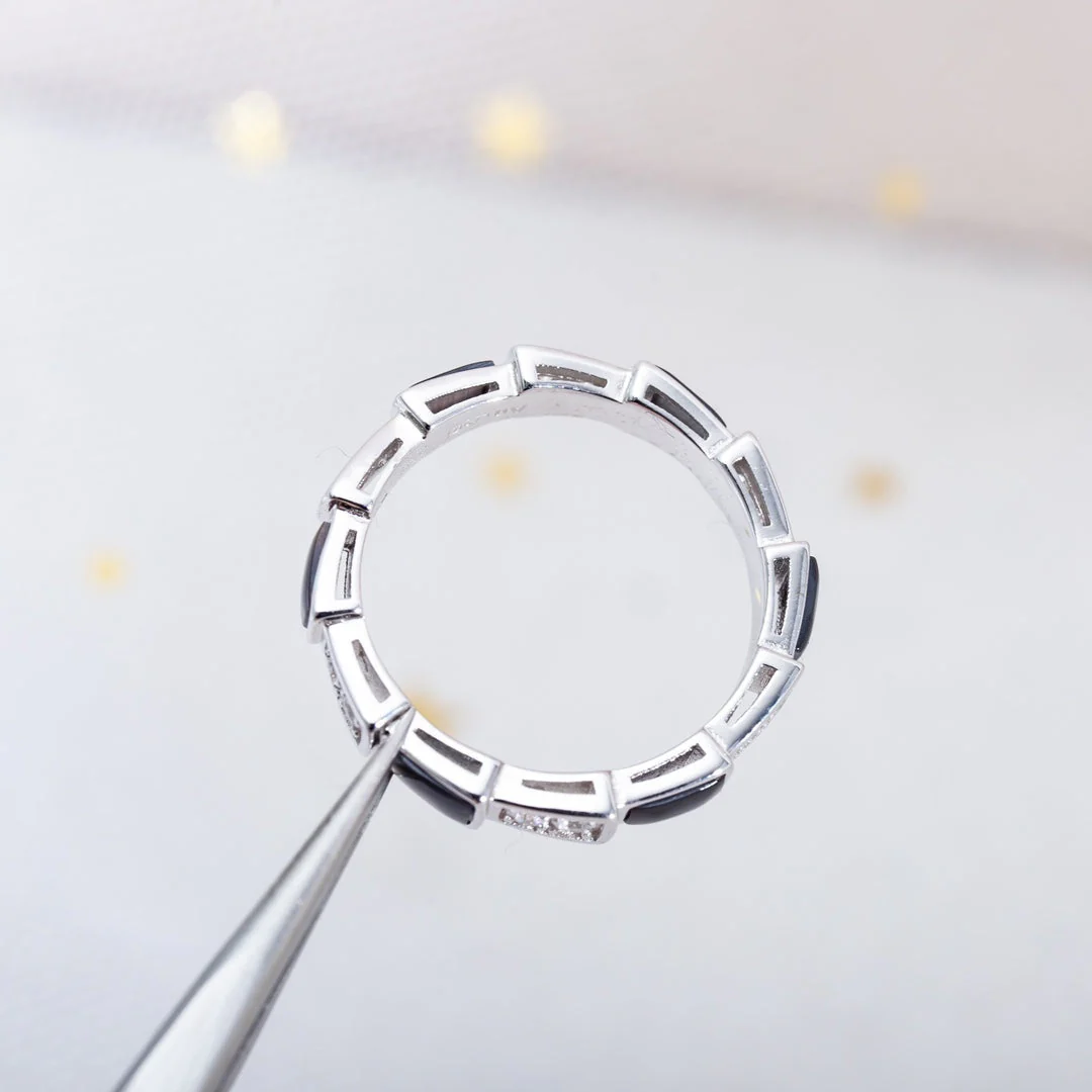 [Bulgari]SERPENTI RING SILVER  DIAMOND BLACK MOP 3MM