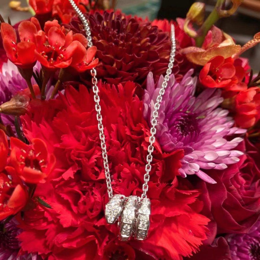 [Bulgari]SERPENTI SILVER NECKLACE DOUBLE RING DIAMOND