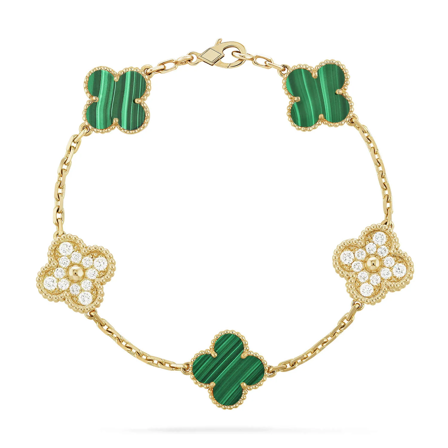 [Van Cleef & Arpels]  5 MOTIF MALACHITE DIAMOND BRACELET