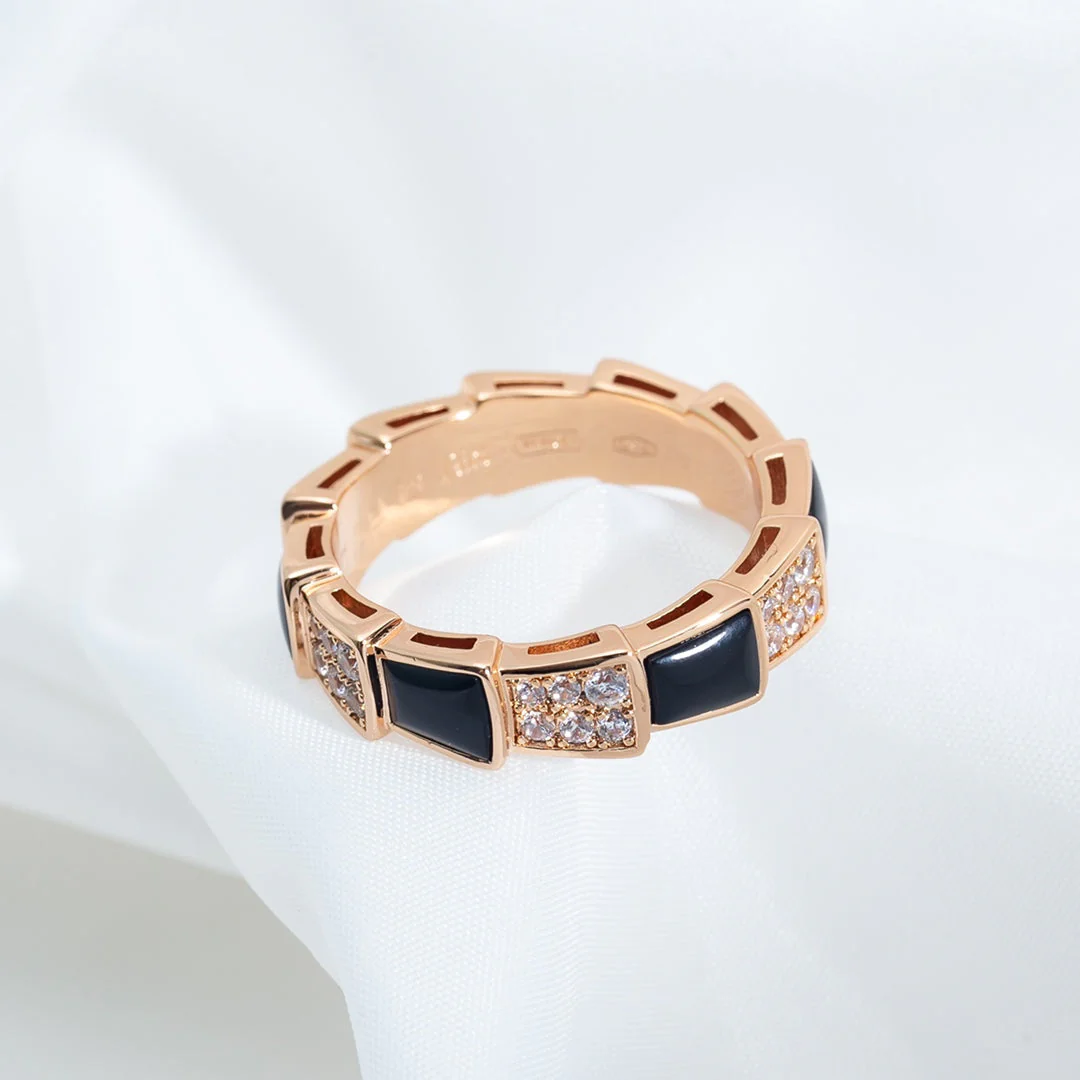[Bulgari]SERPENTI RING PINK GOLD BLACK MOP DIAMOND PAVED 4MM