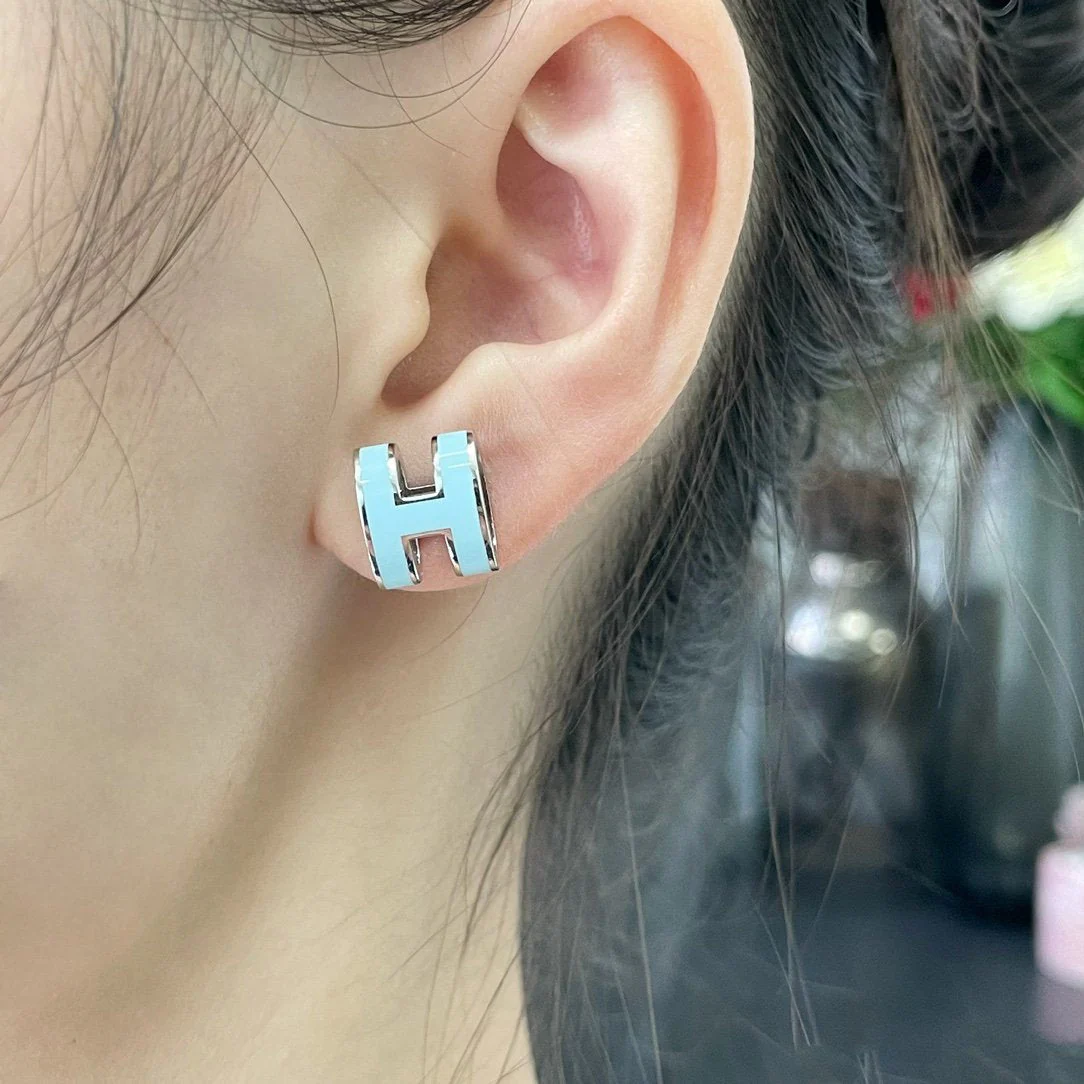 [Hermes]POP H SKY BLUE STUD EARRINGS