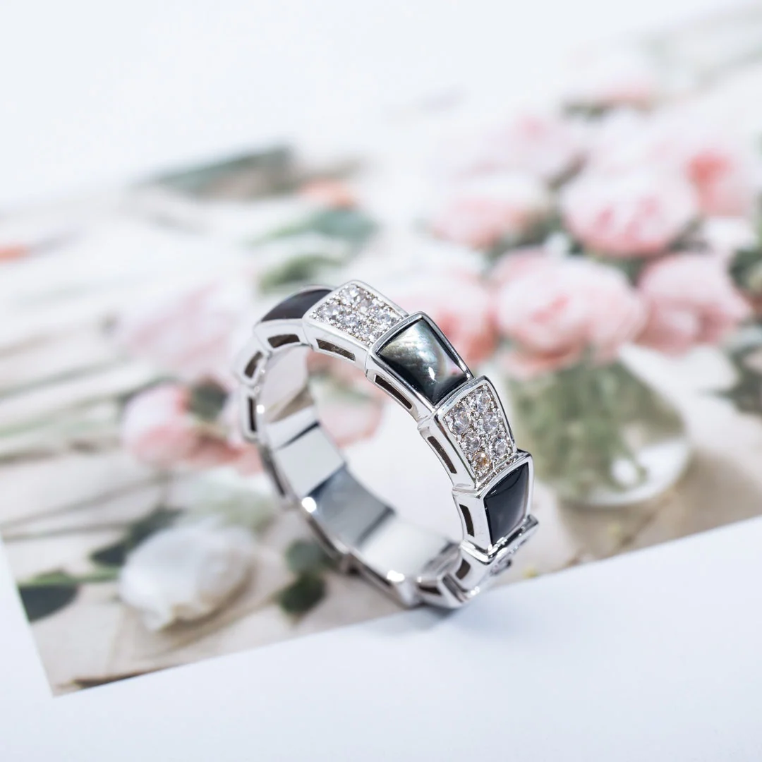 [Bulgari]SERPENTI RING SILVER DIAMOND BLACK MOP 4MM