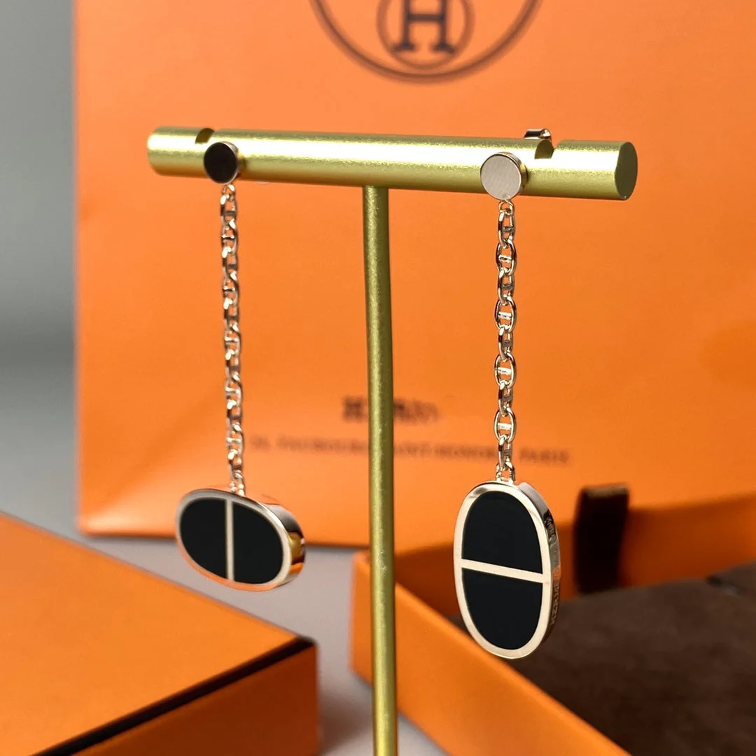 [Hermes]CHAINE VERSO BLACK CERAMIC EARRINGS