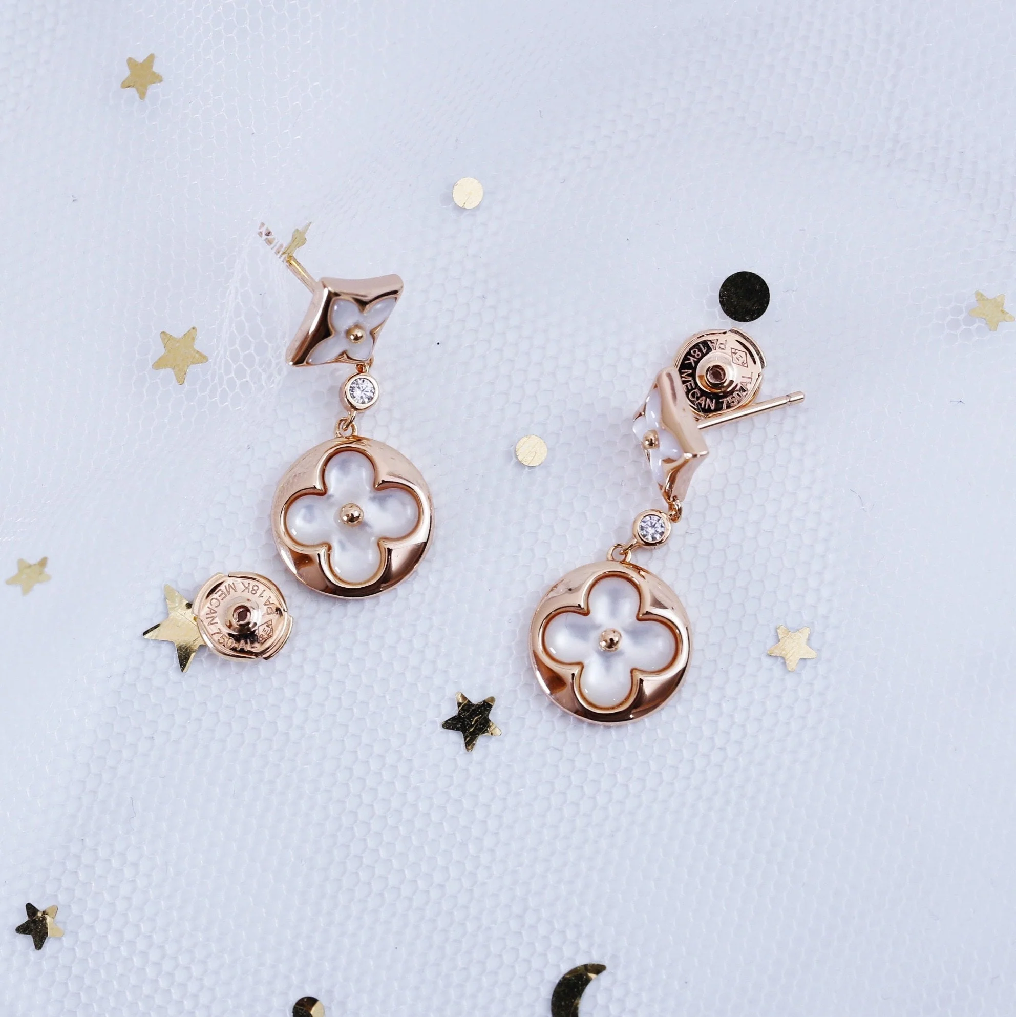 [Louis vuitton]STAR AND SUN PINK GOLD MOP DROP EARRINGS