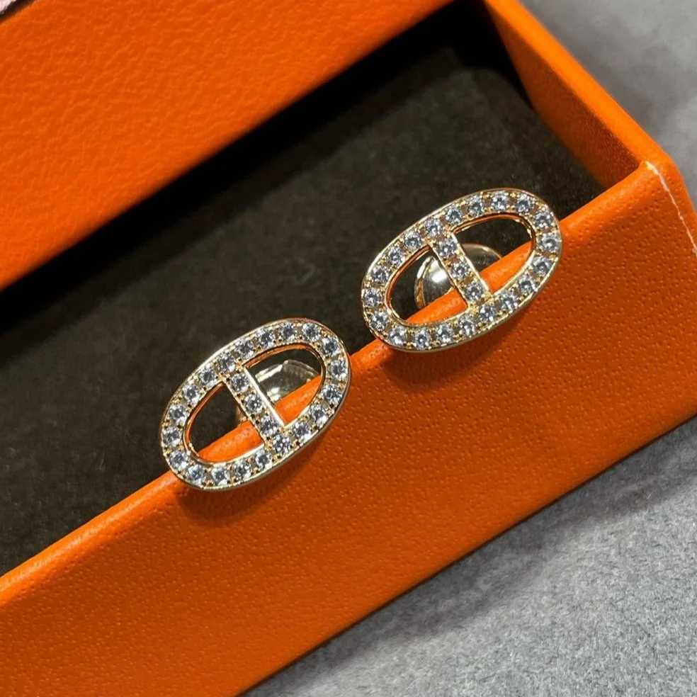 [Hermes]HM FULL DIAMOND PIG NOSE STUD EARRINGS