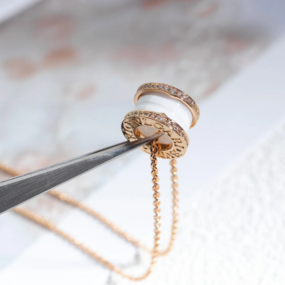 [Bulgari]ZERO 1 WHITE CERAMIC PINK GOLD DIAMOND NECKLACE