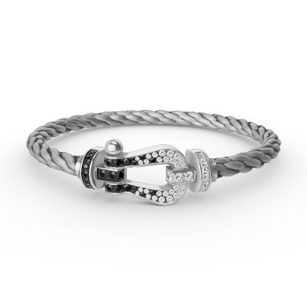 [Fred]FORCE LARGE HORSESHOE BLACK WHITE DIAMOND BRACELET SILVER