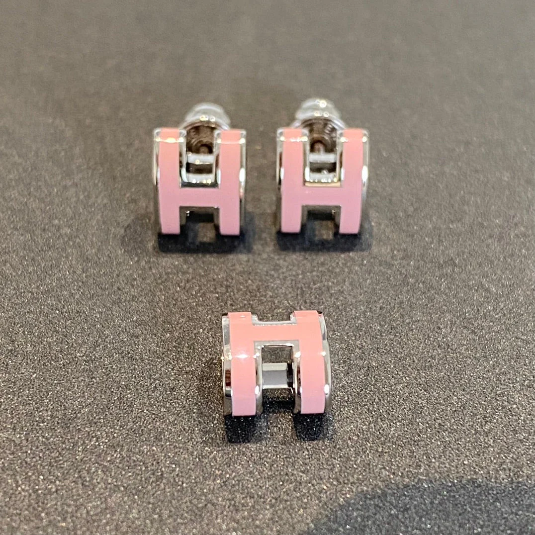 [Hermes]MINI POP H SILVER EARRINGS PINK