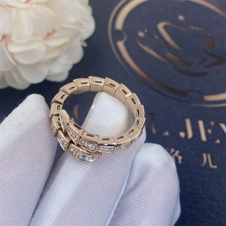 [Bulgari]SERPENTI RING PINK GOLD DIAMOND PAVED 4MM