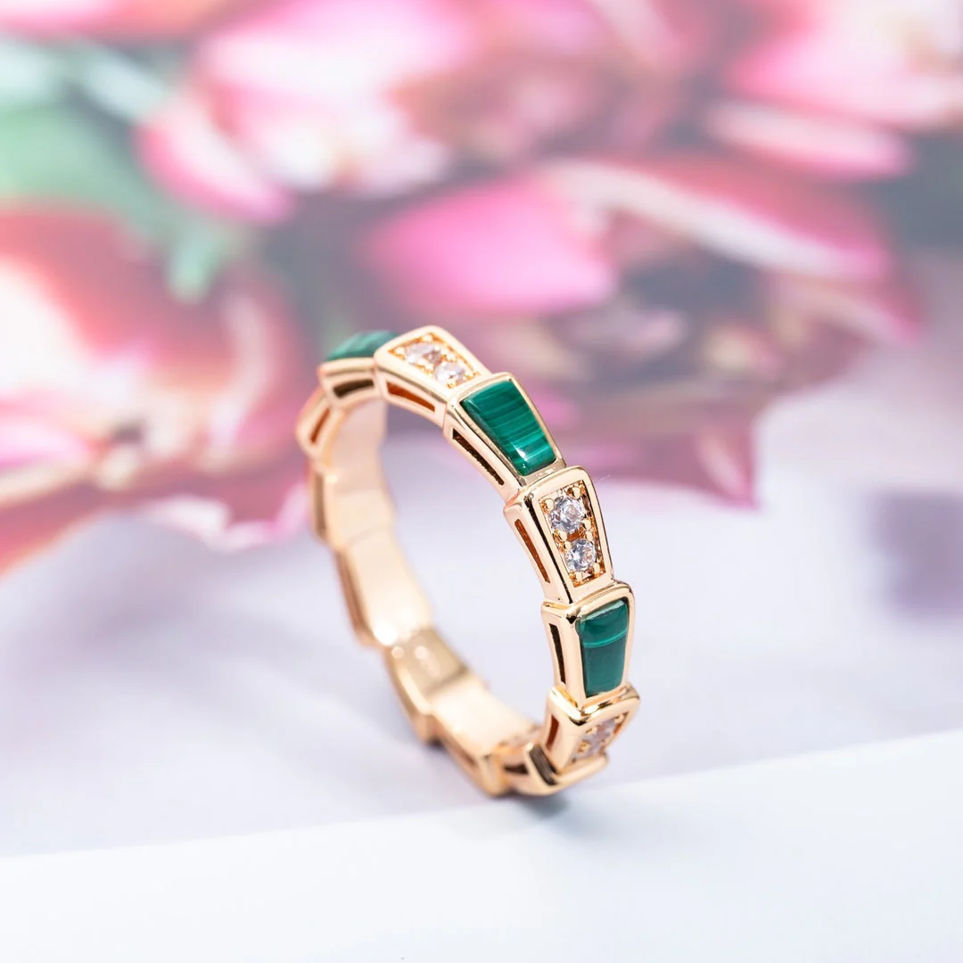 [Bulgari]SERPENTI RING PINK GOLD MALACHITE DIAMOND 3MM