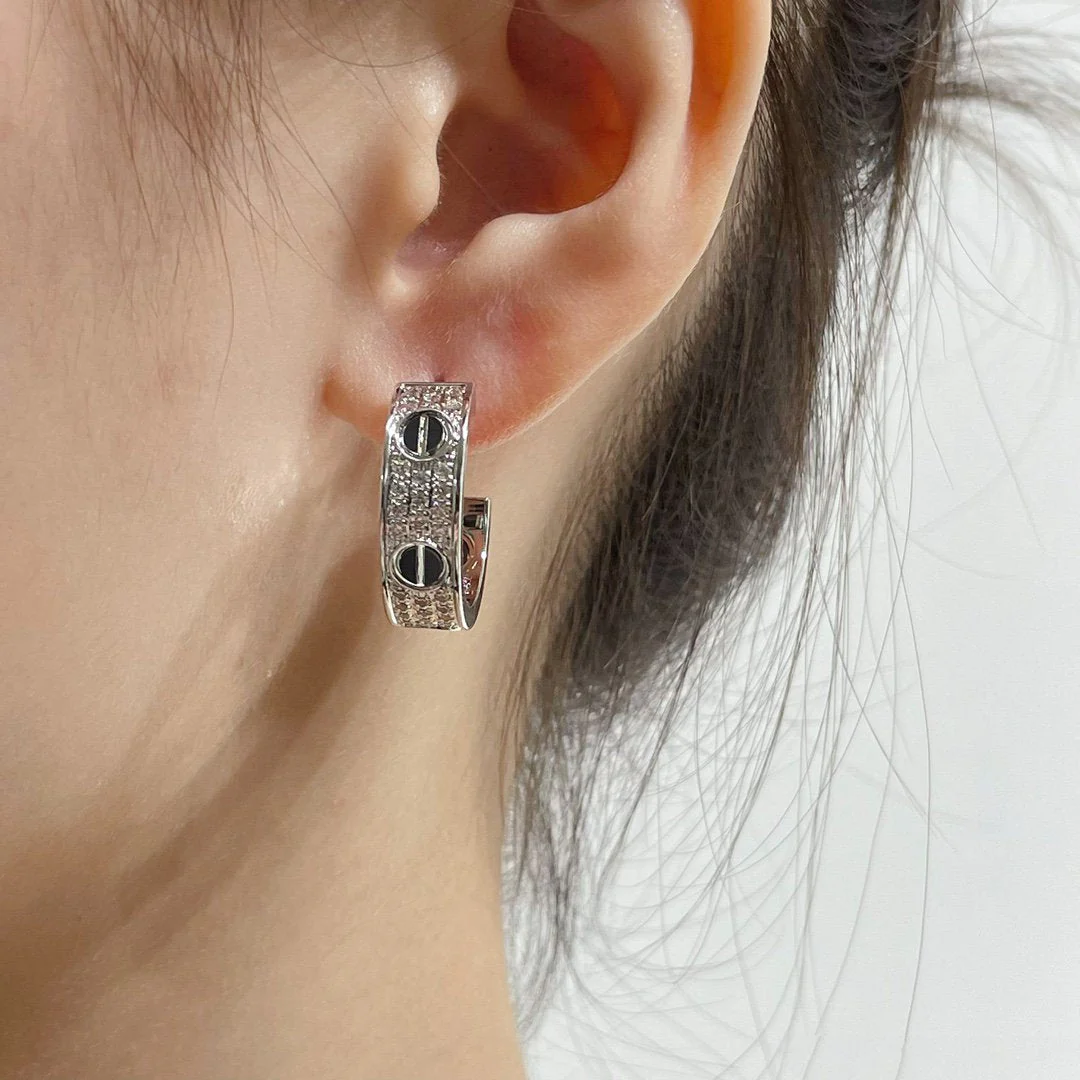 [Cartier]LOVE CERAMIC DIAMOND PAVED SILVER EARRINGS