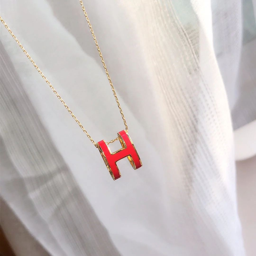 [Hermes]HM CLIC RED ENAMEL GOLD NECKLACE