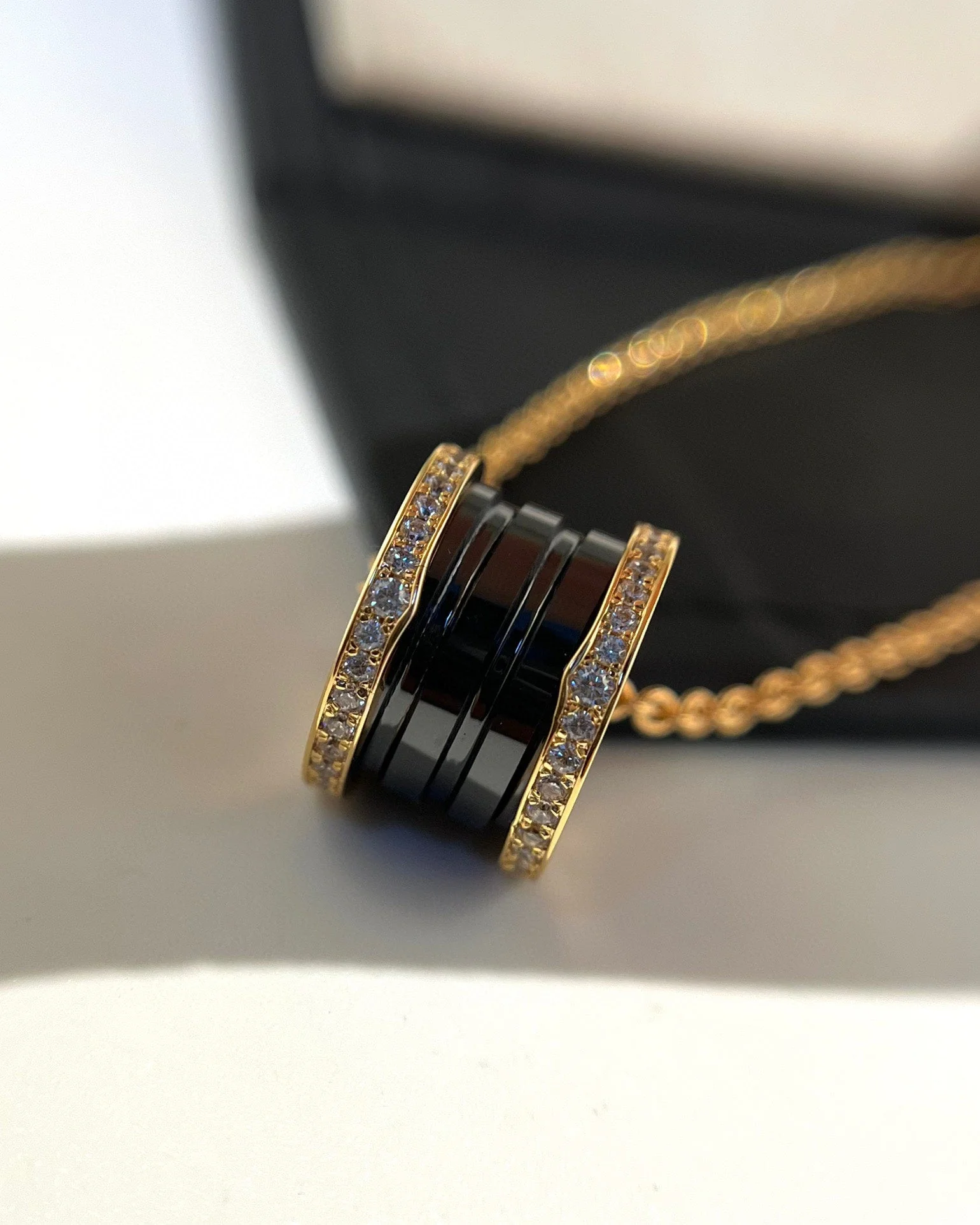 [Bulgari]ZERO 1 BLACK CERAMIC DIAMOND PINK GOLD NECKLACE