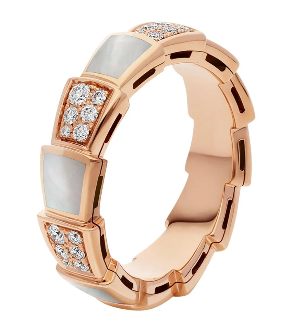 [Bulgari]SERPENTI RING PINK GOLD MOP DIAMOND PAVED 4MM