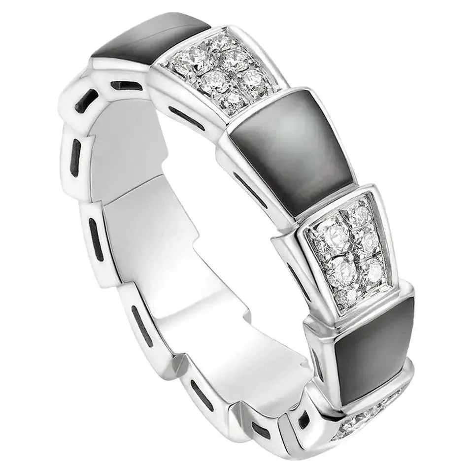 [Bulgari]SERPENTI RING SILVER DIAMOND BLACK MOP 4MM