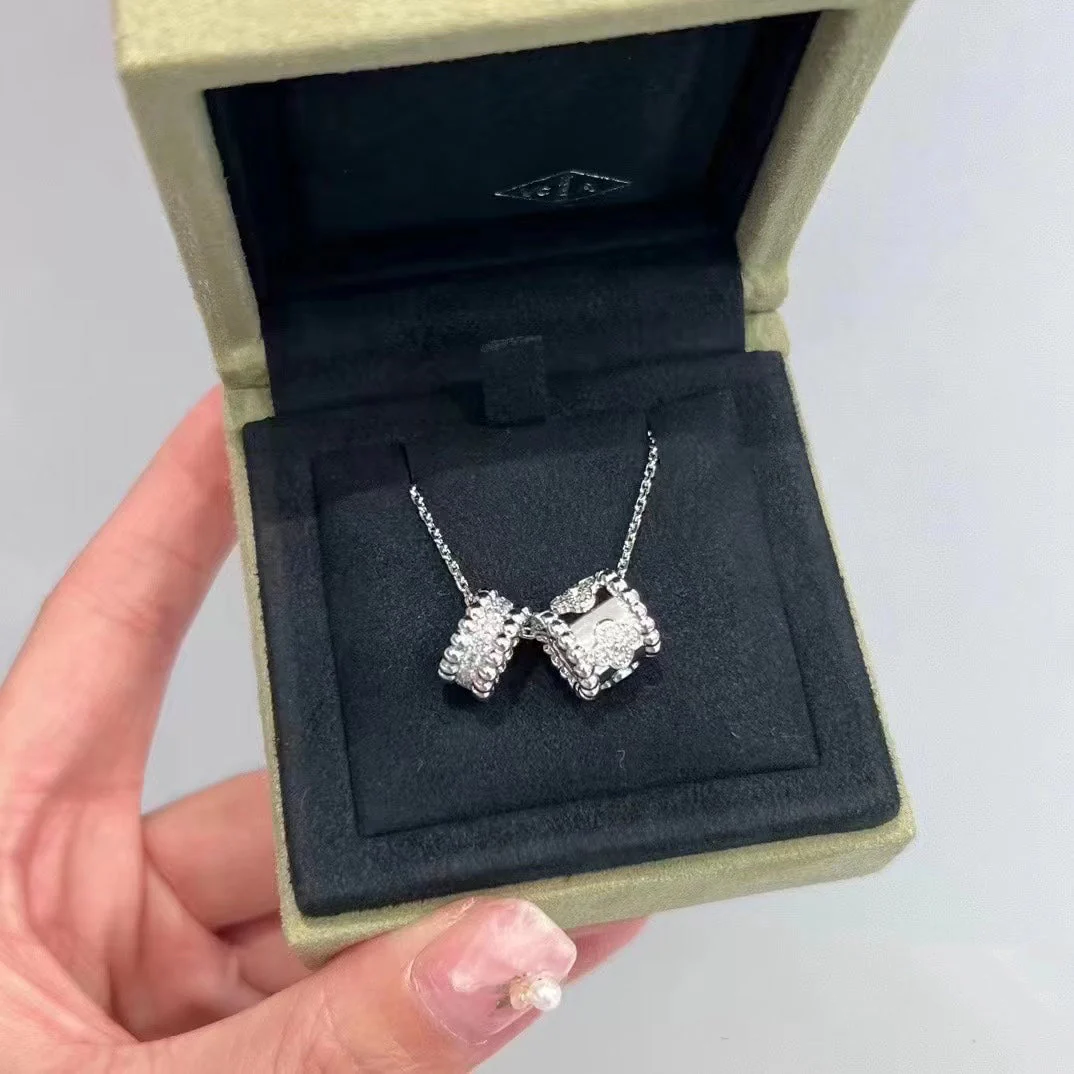 [Van Cleef & Arpels]PERLEE DOUBLE PENDANT SILVER DIAMOND NECKLACE