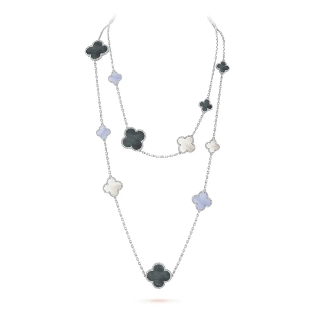 [Van Cleef & Arpels] 16 MOTIF CHALCEDONY MOP SILVER NECKLACE