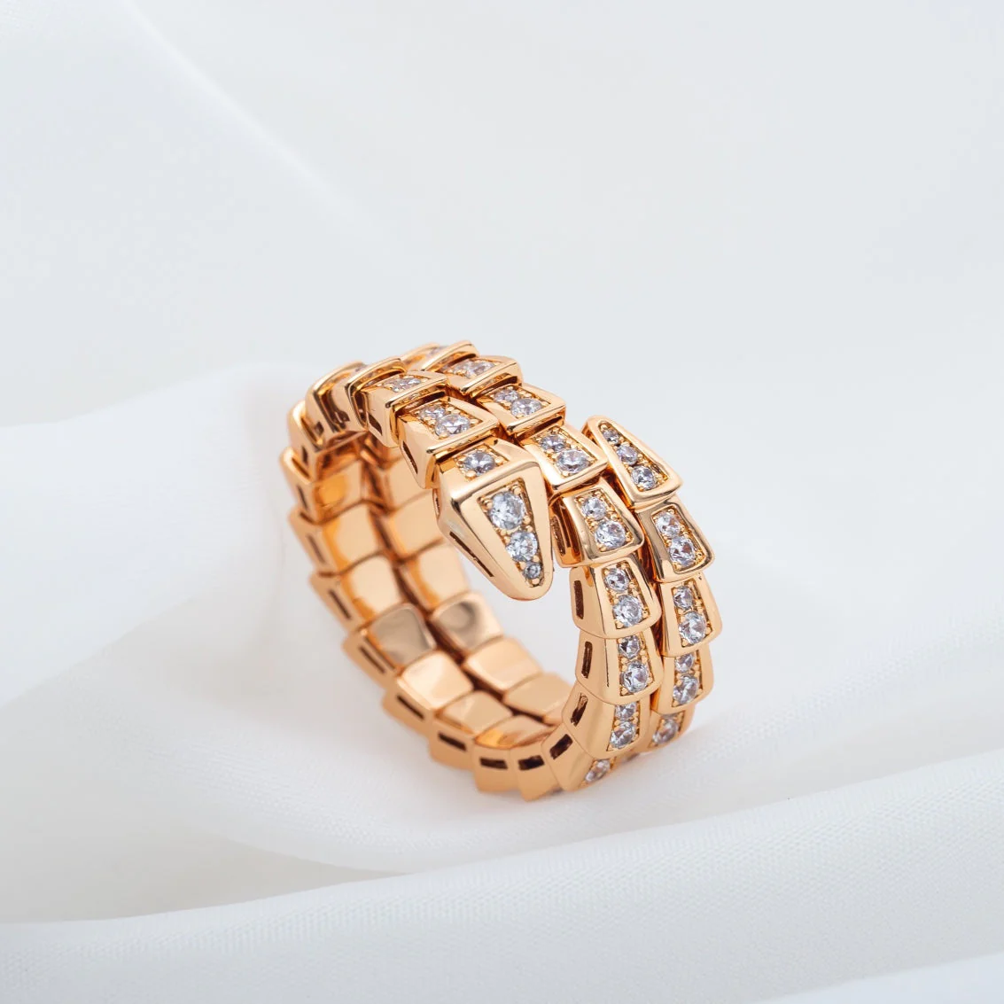 [Bulgari]SERPENTI RING PINK GOLD DIAMOND DOUBLE ROW