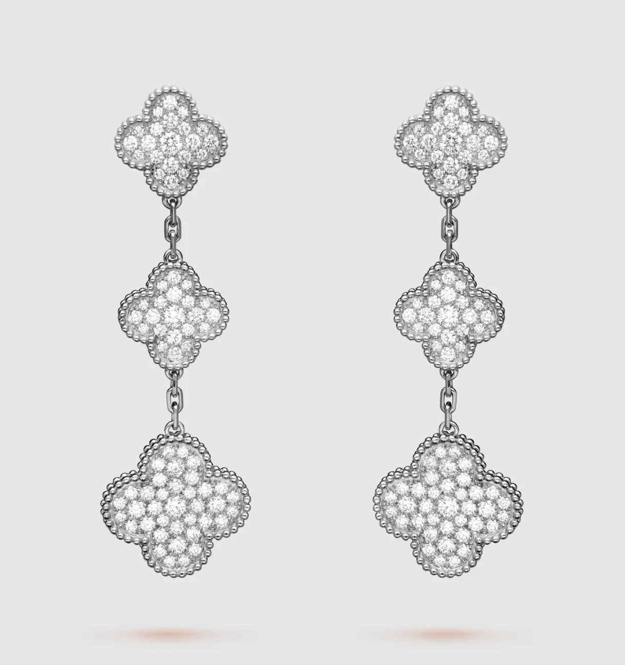 [Van Cleef & Arpels] 3 MOTIF DIAMOND SILVER DROP EARRINGS