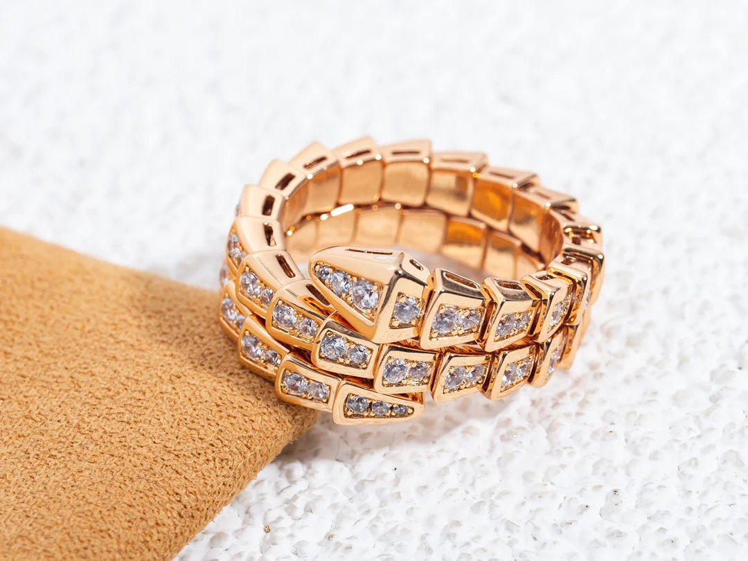 [Bulgari]SERPENTI RING PINK GOLD DIAMOND DOUBLE ROW