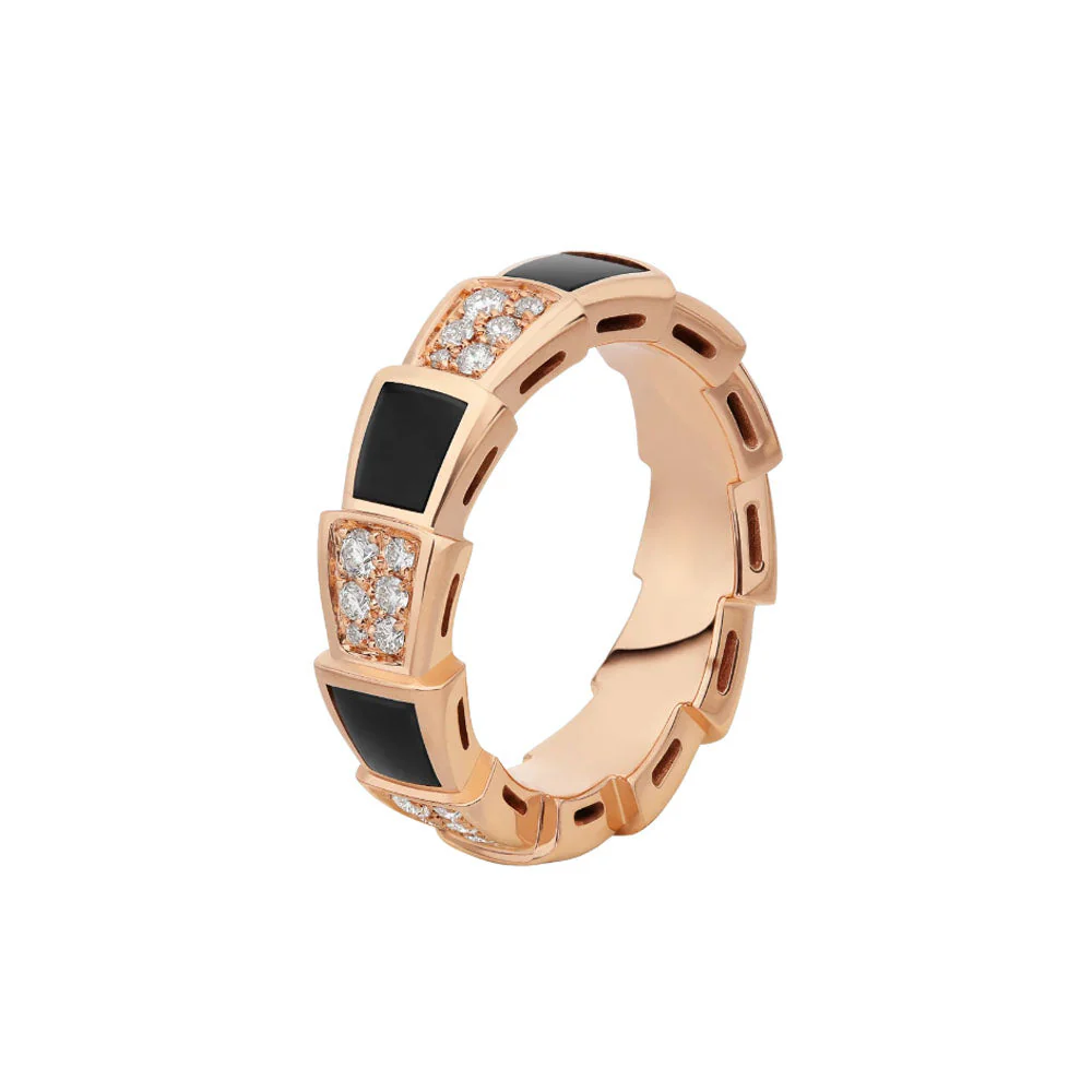 [Bulgari]SERPENTI RING PINK GOLD BLACK MOP DIAMOND PAVED 4MM