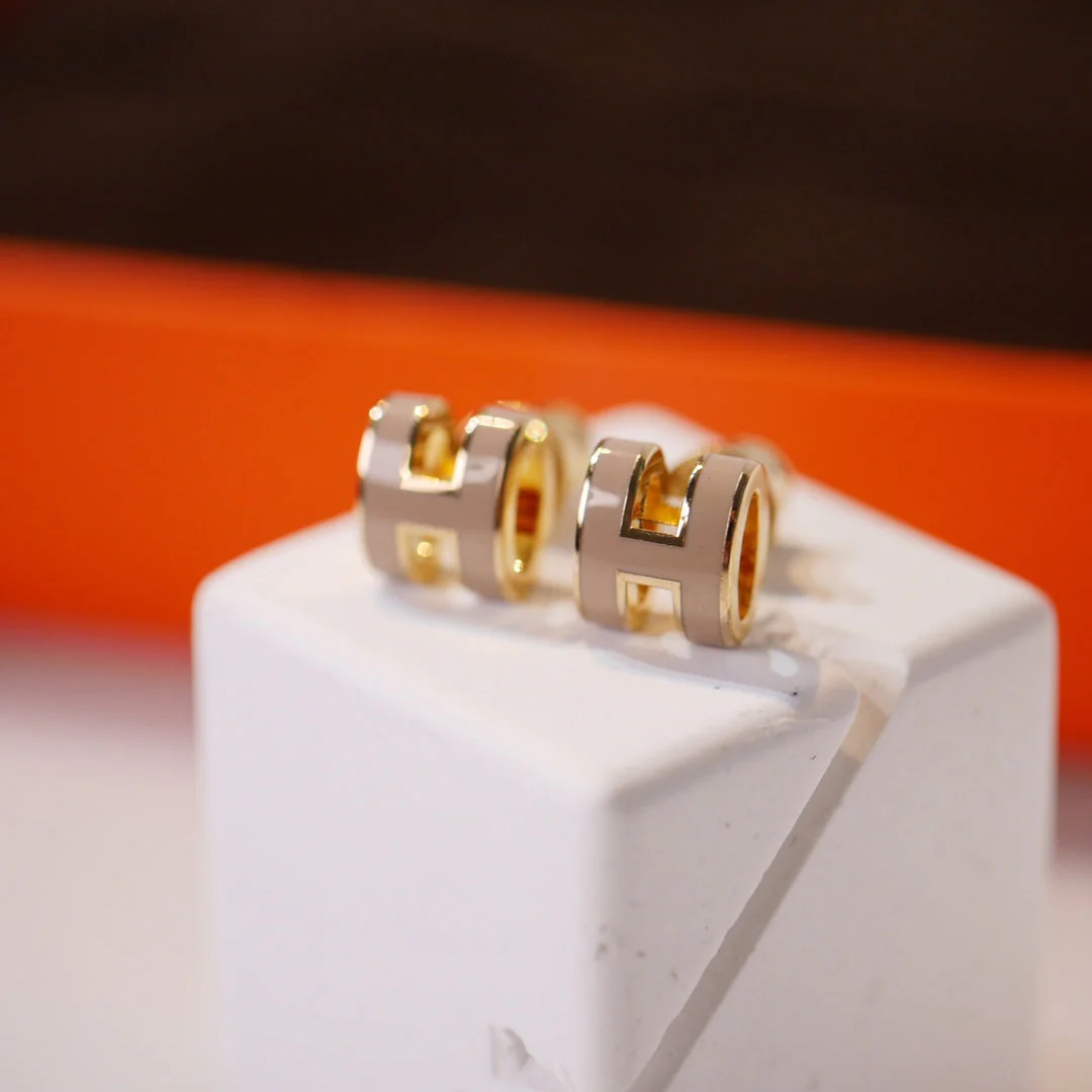 [Hermes]MINI POP H GOLD EARRINGS GREY