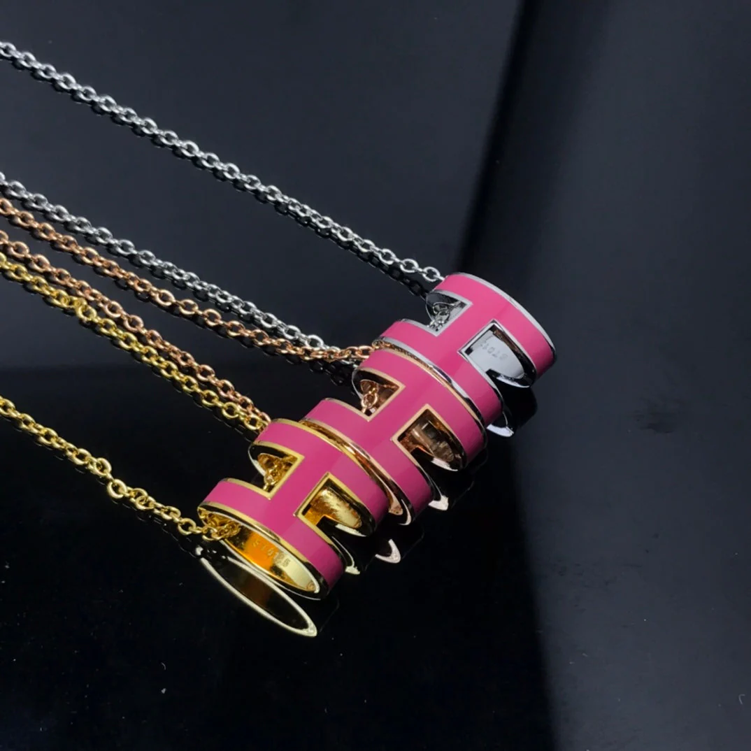 [Hermes]H NECKLACE PINK