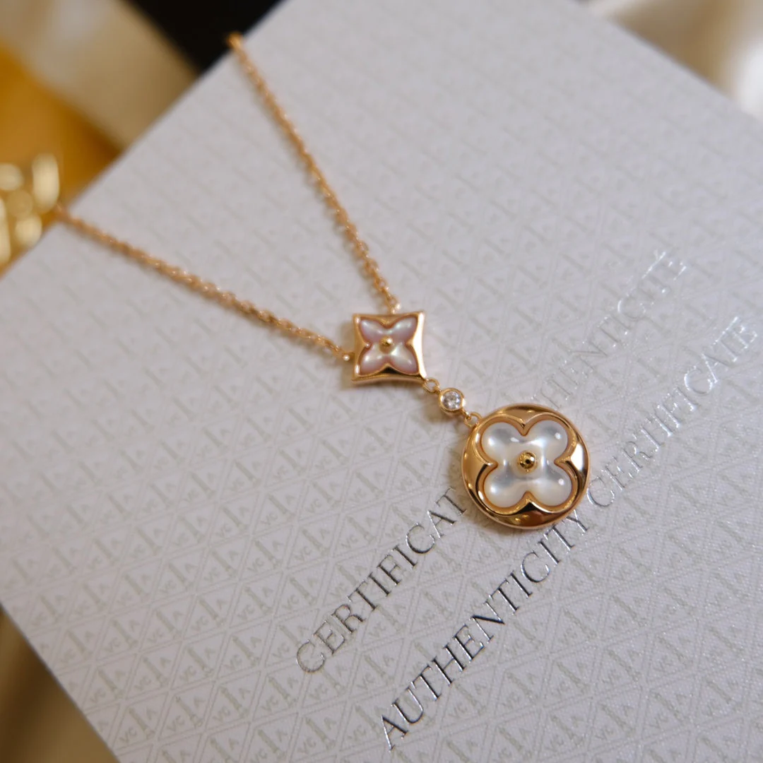 [Louis vuitton]STAR AND SUN WHITE MOP 2 MOTIF PINK GOLD NECKLACE