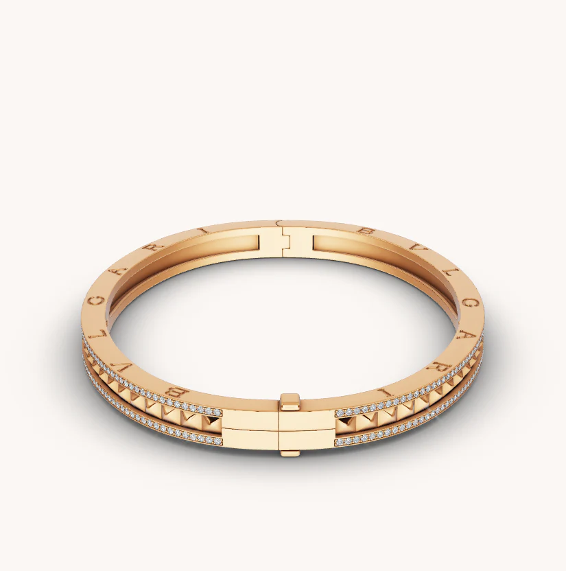 [Bulgari]ZERO 1 SPIRAL AND PAVED DIAMOND GOLD BRACELET