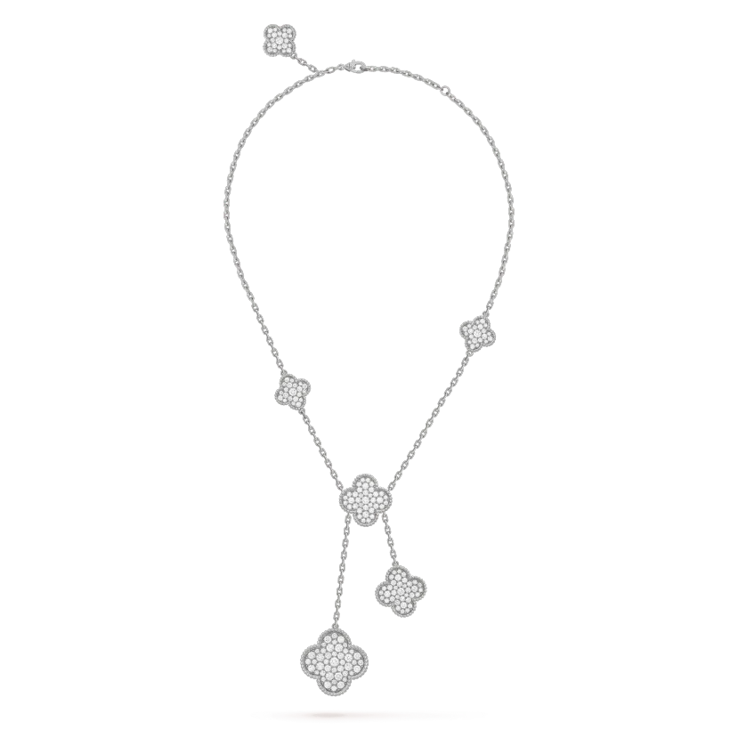 [Van Cleef & Arpels] 5 MOTIFS SILVER DIAMONDS NECKLACE