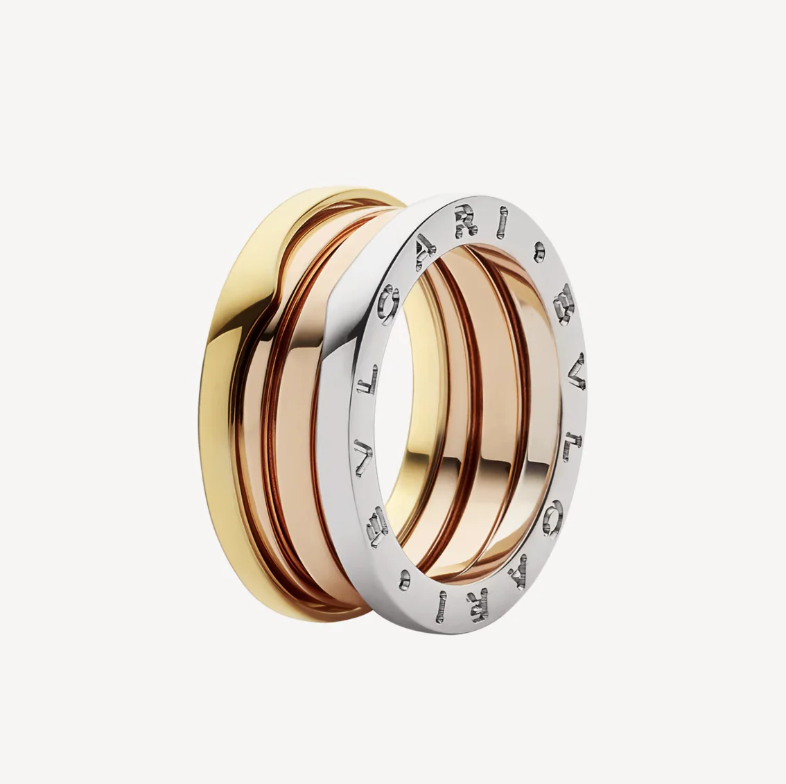 [Bulgari]ZERO 1 THREE-BAND ROSE WHITE AND YELLOW RING