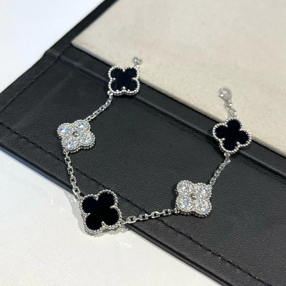 [Van Cleef & Arpels] 5 MOTIF ONYXS DIAMOND BRACELET SILVER