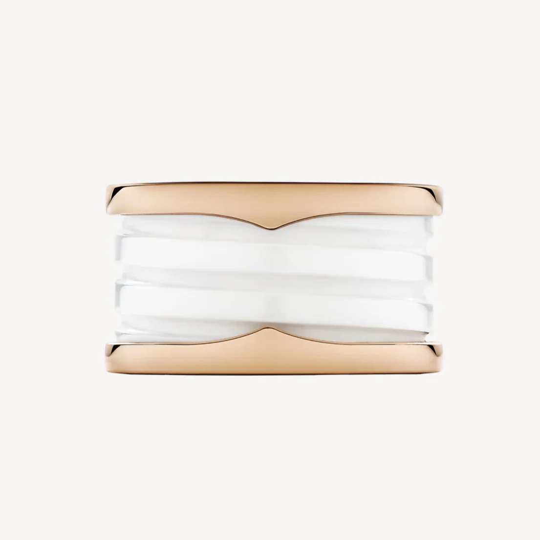 [Bulgari]ZERO 1 FOUR-BAND LOOPS AND WHITE CERAMIC SPIRAL PINK GOLD RING