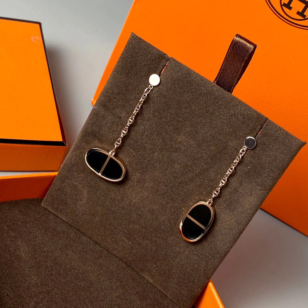[Hermes]CHAINE VERSO BLACK CERAMIC EARRINGS