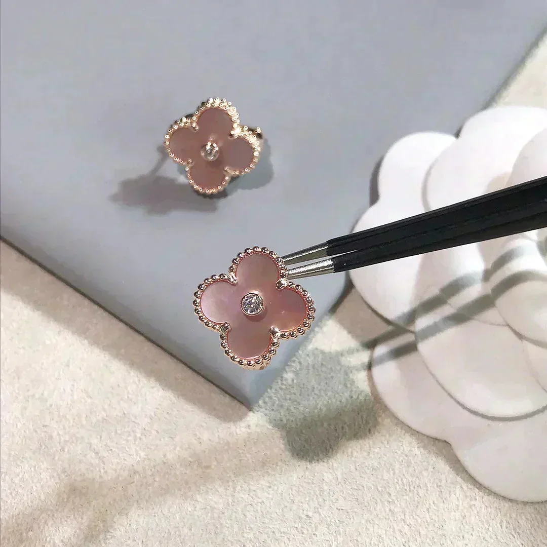 [Van Cleef & Arpels] MEDIUM 1 MOTIFS  PINK MOP DIAMOND EARRINGS