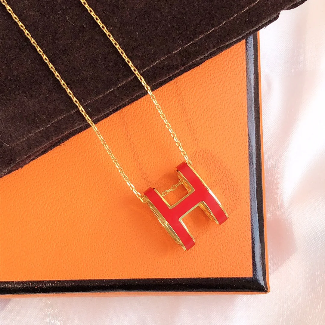 [Hermes]HM CLIC RED ENAMEL GOLD NECKLACE