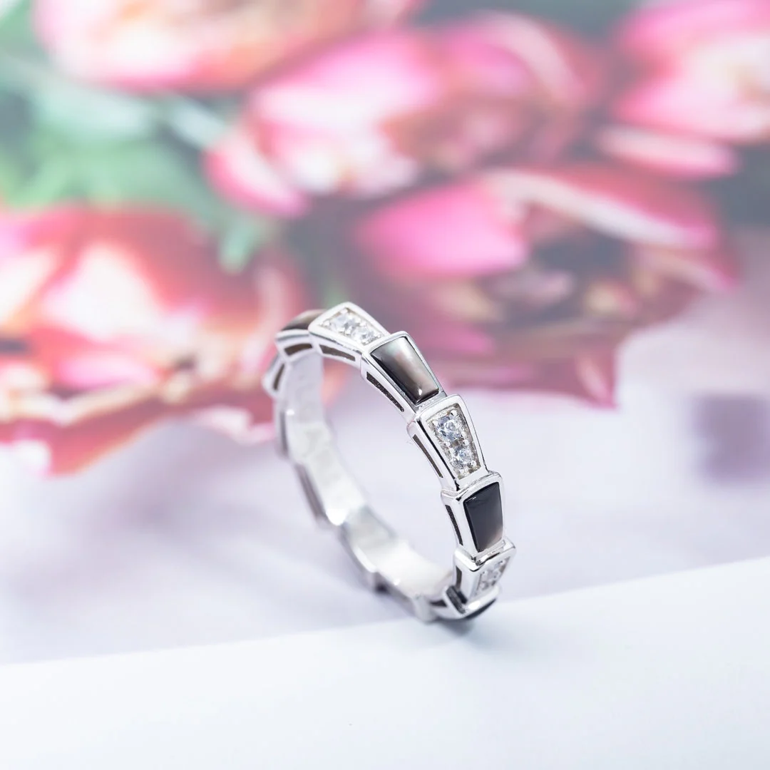 [Bulgari]SERPENTI RING SILVER  DIAMOND BLACK MOP 3MM