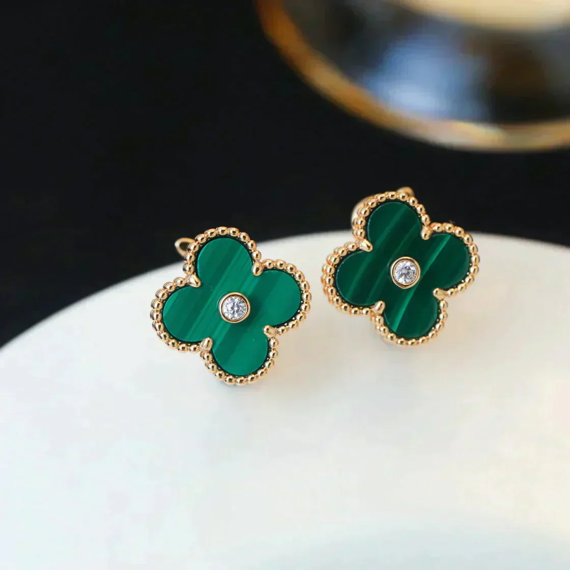 [Van Cleef & Arpels] MEDIUM 1 MOTIFS MALACHITE DIAMOND EARRINGS