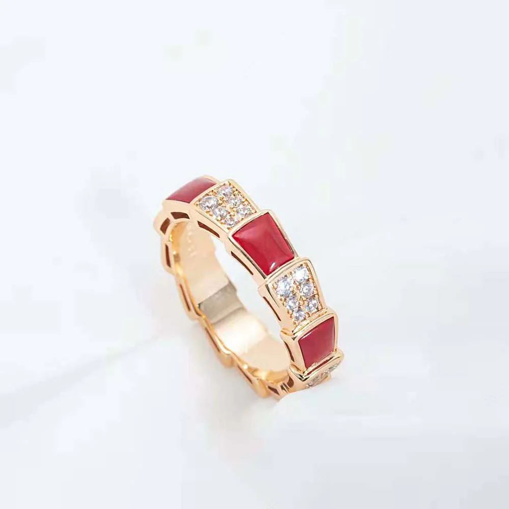 [Bulgari]SERPENTI RING PINK GOLD CARNELIAN DIAMOND PAVED 4MM