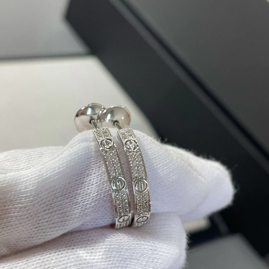 [Cartier]LOVE DIAMOND SILVER HOOP EARRINGS